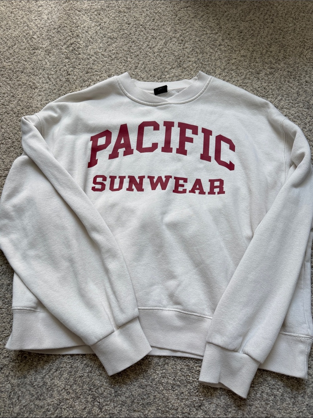 Pacific Sunwear Off-White Sweatshirt with Maroon Chest Print